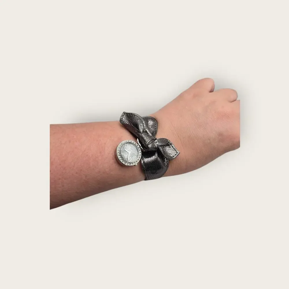 Guess Bow Wrap Watch Black Strap Crystal Bezel Bracelet Style Feminine Glam